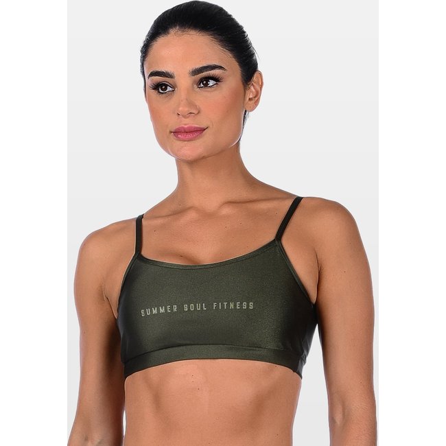 Top Fitness Com Alça Fina Cirrê Summer Soul Bojo Removível Verde Militar