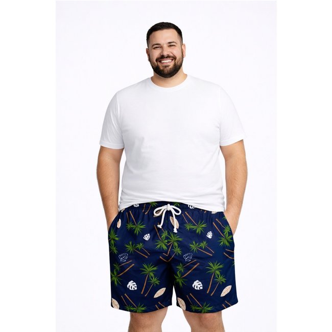 Bermuda Plus Size D Bell Outlet Fashion Estampa Palmeira Azul Marinho