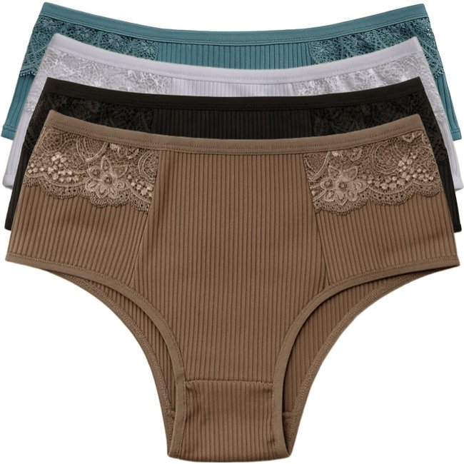Kit 4 Calcinhas Reflexo Íntimo Com Renda Canelada Lingerie Básica Multicolorida