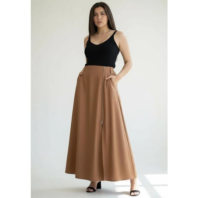 Saia Cabanafree Midi com Zíper Caramelo