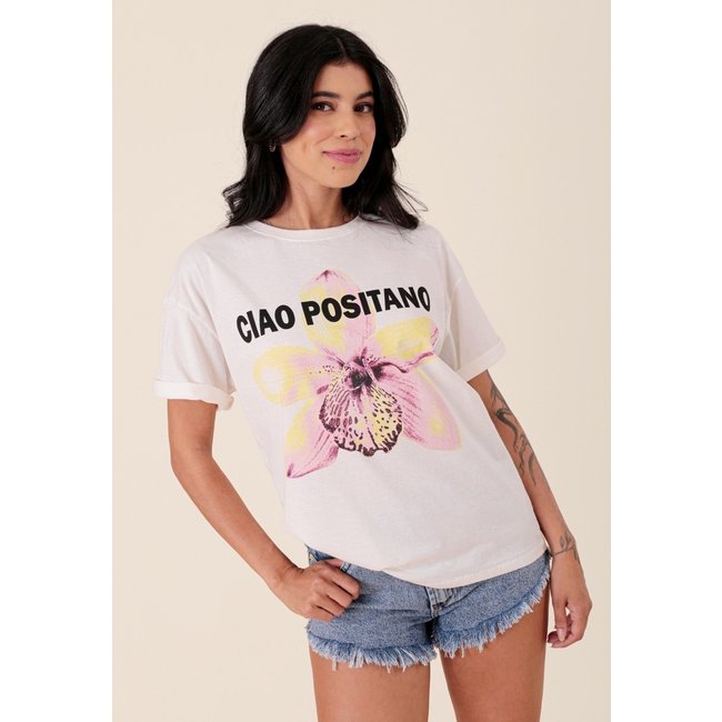 T-Shirt Pop Me Em Algodão Manga Curta Ciao Positano Off-White