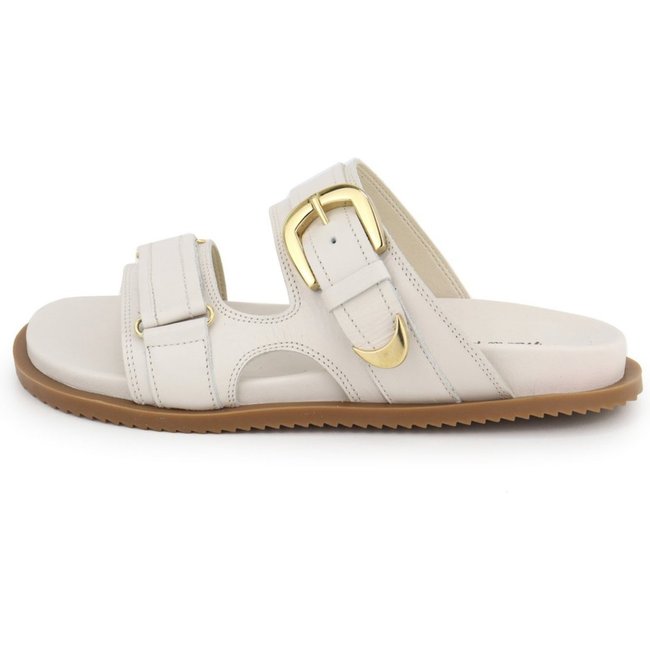 Sandália Papete Flatform Fivelas Acolchoada Feminina Tratorada em Couro Maria Paula Off White