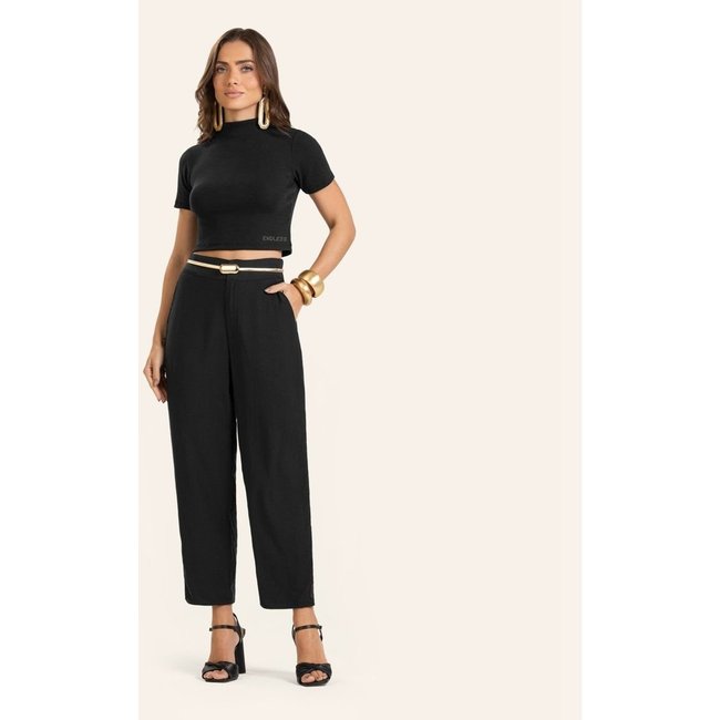 Calça Pantalona em Viscose Double Feminina Endless Preto