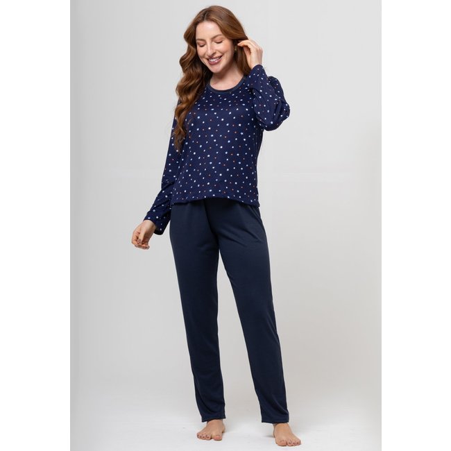 Pijama Suende Aveludado Bravaa Store Longo Malha Confortável Inverno Premium 014 MARINHO