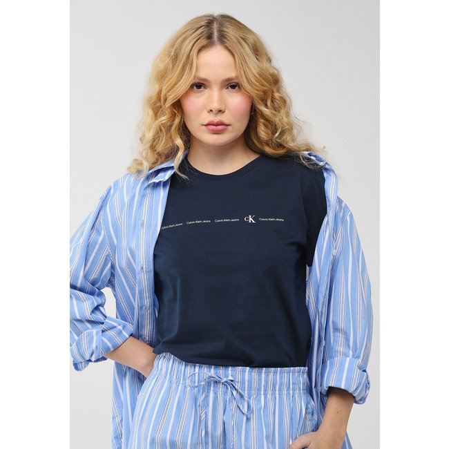 Camiseta Feminina Calvin Klein Jeans Logo Azul Marinho