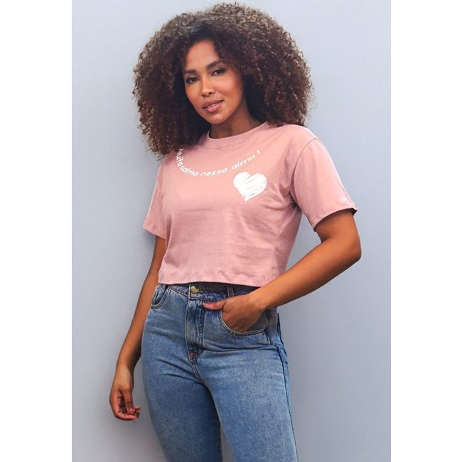 Blusa Cropped Cabanafree Algodão Manga Curta Azul Rosa
