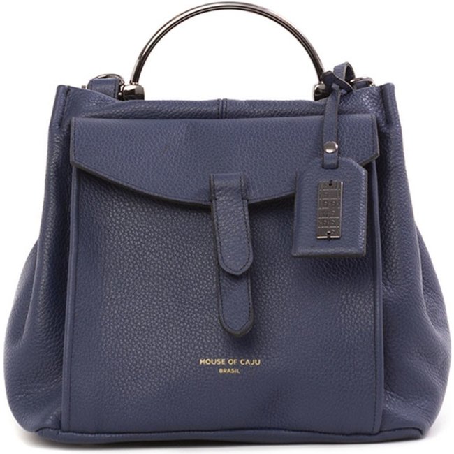 Bolsa Feminina Em Couro Alça De Mão Azul Marinho "Ana Raquel Miranda"""