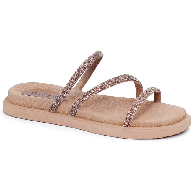 Sandália Papete F G Flor de Griffe Flat Brilho Ouro