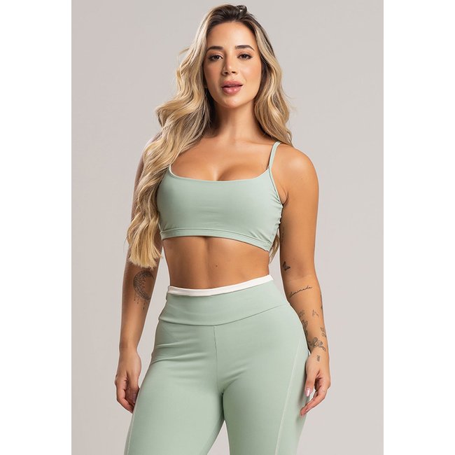 Top Fitness MVB Modas Cropped Alcinha Costas Abertas Feminino Academia Poliamida Pistache