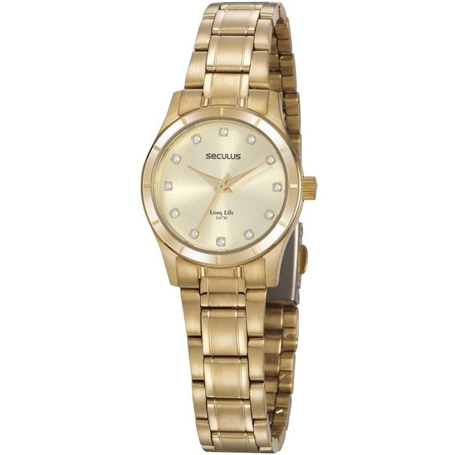 Relógio Feminino Clássico Aço Dourado Seculus