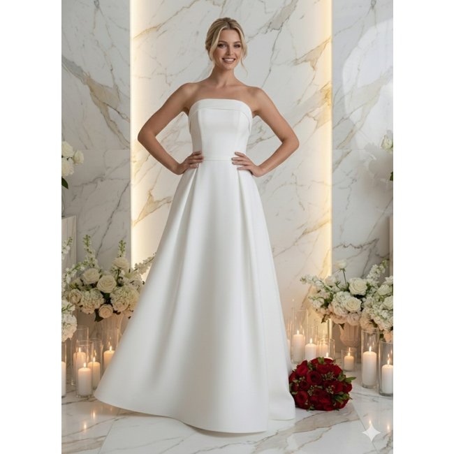 Vestido Longo com Pregas Decote Reto Festa Branco Noiva Alfaiataria