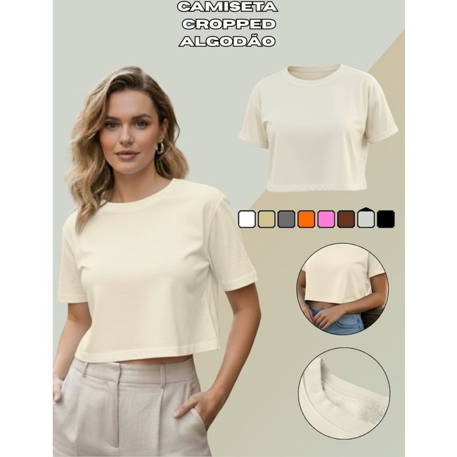 Camiseta Cropped Malha Premium Corte Moderno Off White