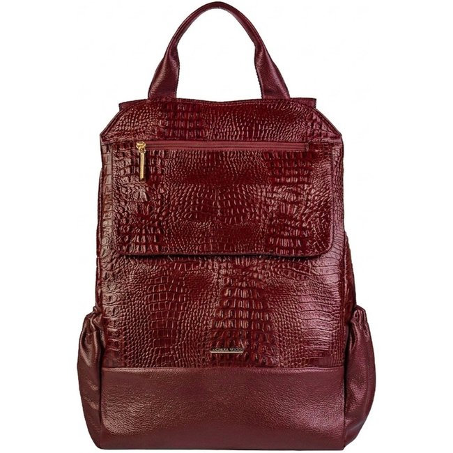 Mochila antifurto grande de couro croco Suzana - Marsala