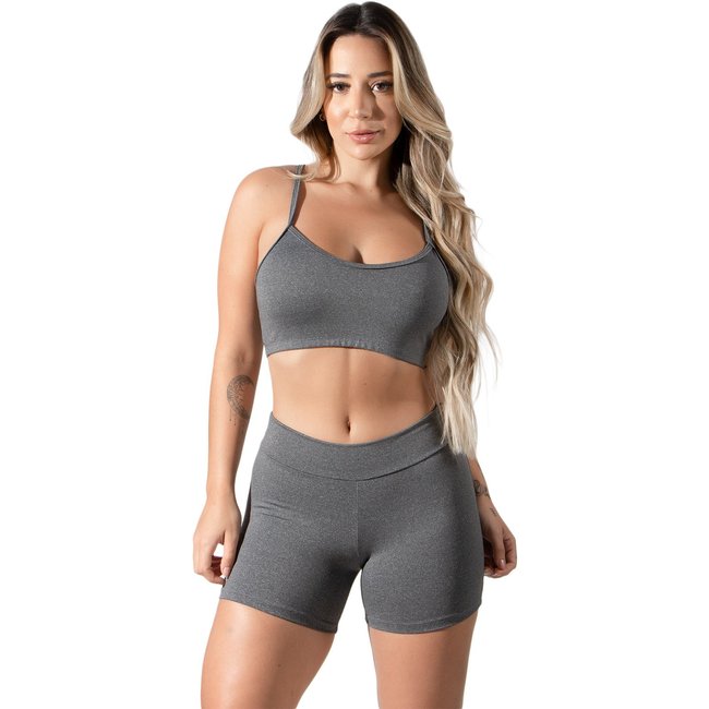 Short Curto 4 Estações Feminino Suplex Liso Fitness Academia Treino cinza