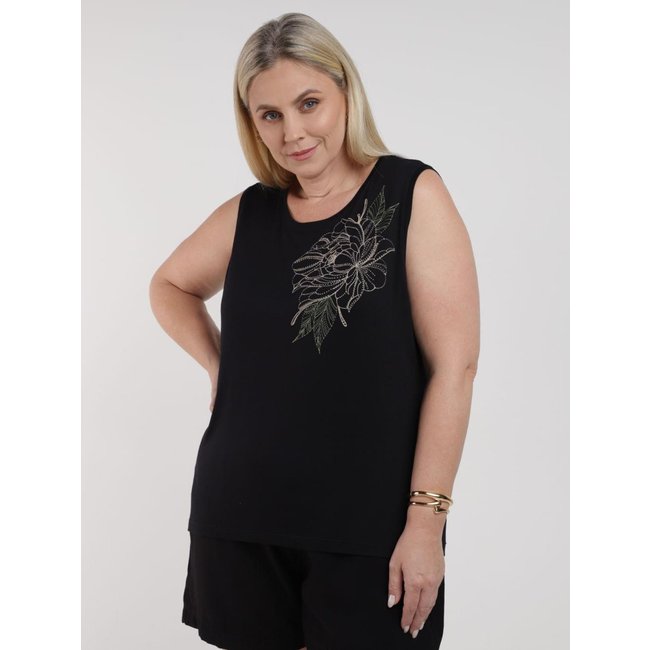 Blusa Creponada Sem Manga Plus Size Feminina PRETO