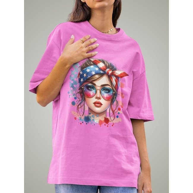 Camiseta Feminina GuGi Mulher Americana U.S.A Rosa