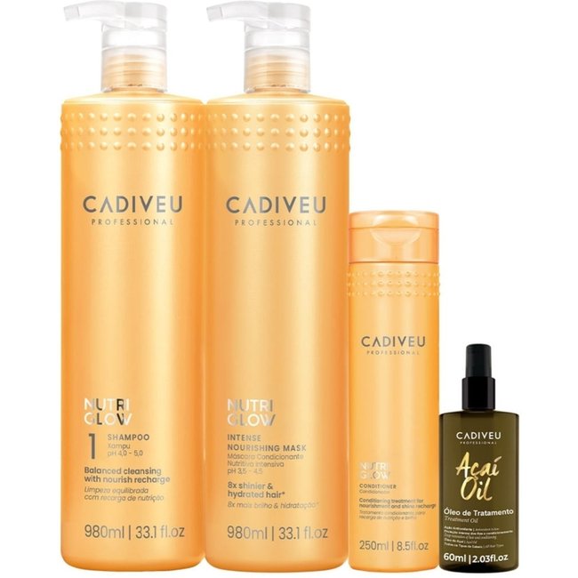 Kit Cadiveu Professional Nutri Glow Shampoo G Condicionador Máscara G e Açaí Oil 60 (4 produtos)