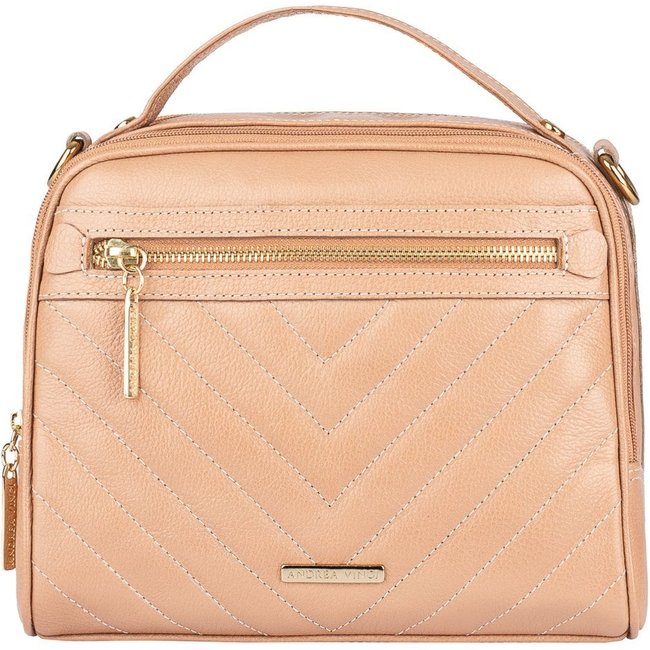 Bolsa Andrea Vinci Baú Pequena De Couro Liso Lara -Bege
