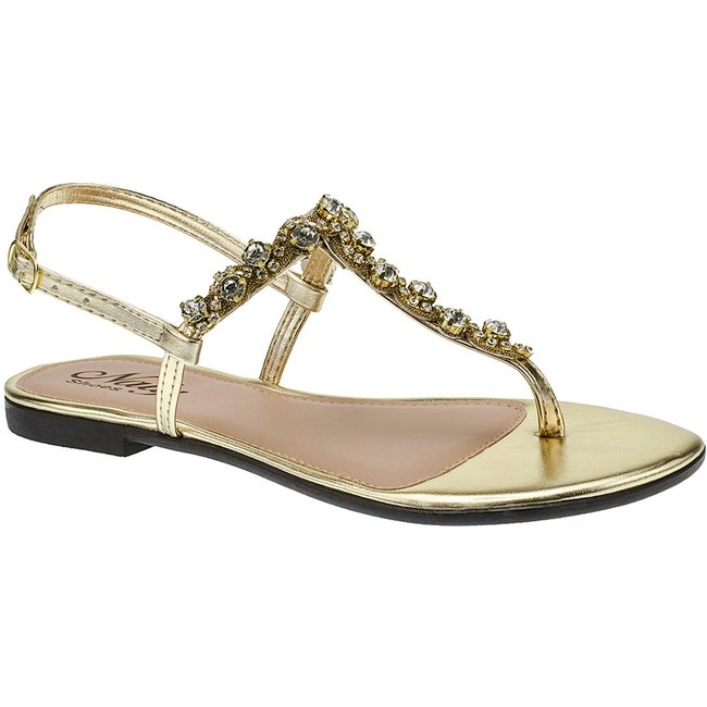 Sandália Fio Pedraria Naty Shoes Flat Ouro 34 ao 43 Tamanho Especial 1784