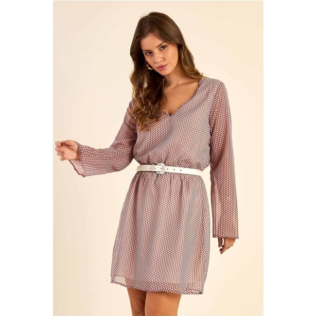 Vestido Feminino Manga Longa Chifon Marialícia Vermelho