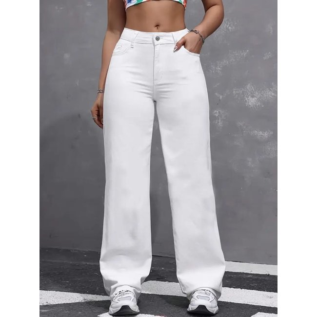 Calça Jeans Wide Leg Feminina Safira Moda Pantalona Branca