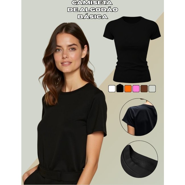 Camiseta Feminina GuGi Lisa Plus Size Moda Camisa Básica Blusinha Preto