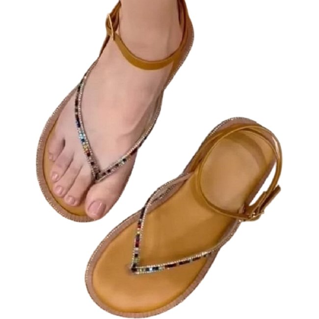 Sandália Sola Rasteira com Stras Ref 2304 Rofely Caramelo