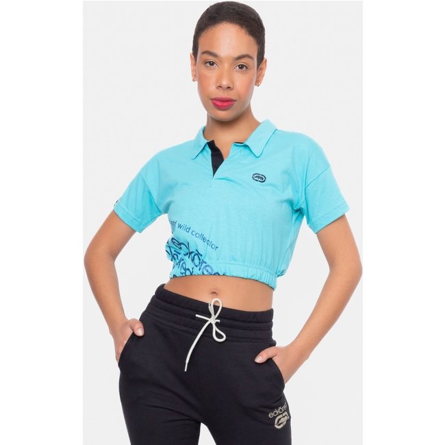 Camisa Polo Ecko Feminina Cropped Especial Azul Claro