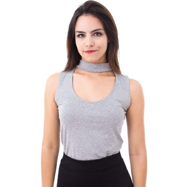 Blusa Moda Vício Regata Gola Alta com Decote Mescla