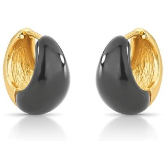 Infantil - Brinco Argola Esmaltada Preto Semijoia Banhado a Ouro 18K Ania Store