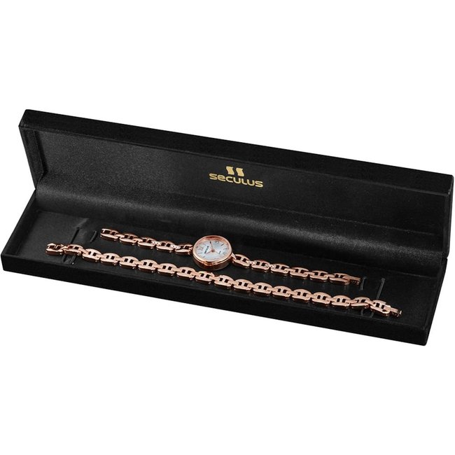 Kit Relógio Seculus Feminino Mini Bracelete Pulseira Rose Gold Seculus