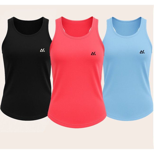 Kit 3 Regatas Feminina Longline ALFA KING Preto, Rosa e Azul