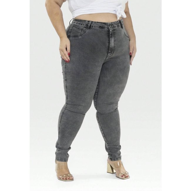 Calça Jeans Feminina GARAIS MODA Plus Size Grafite Marmorizada Moderna