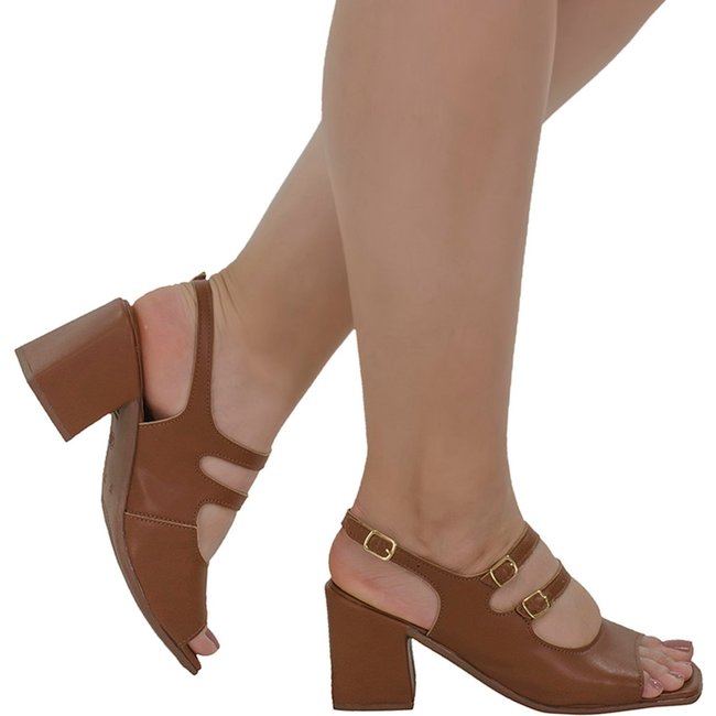 Scarpin Feminino 7,5 Salto Alto Quadrado Napa Caramelo Social Casual
