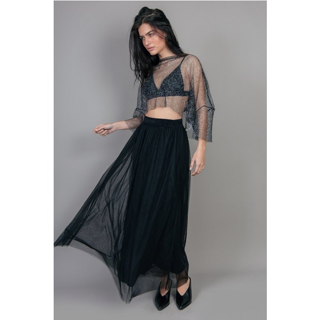 Saia Midi De Tule Preta Com Forro marinaegabriella