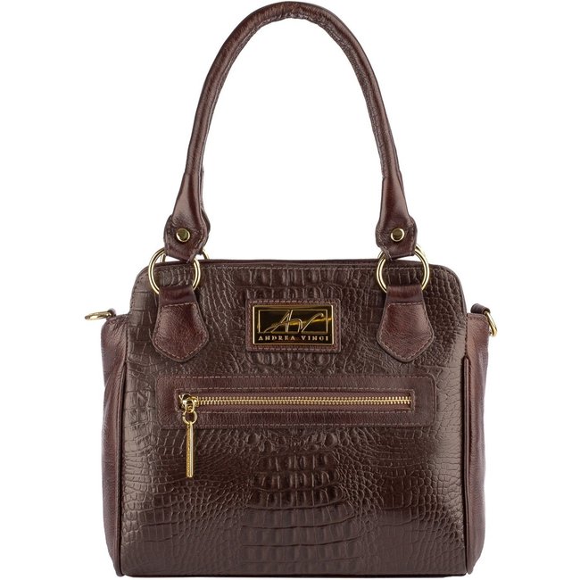 Bolsa de couro croco Amélia - Café