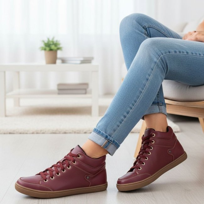 Bota Botinha Feminina Vinho Bordô Sem Salto Comfort