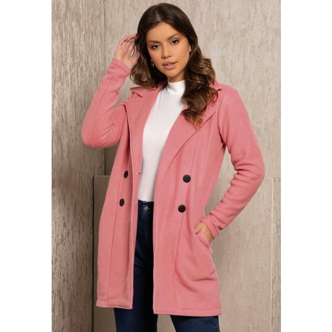 Sobretudo Com Bolsos Funcionais Rosa Quintess