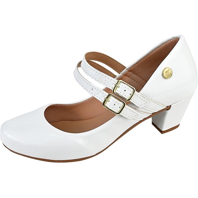 Scarpin Donna Santa Bico Redondo Boneca Duas Tiras Branco