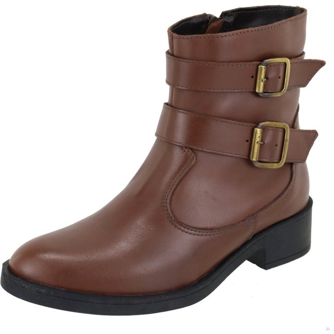 Bota em Couro Cano Curto Feminina Lançamento Tellini Store Conhaque