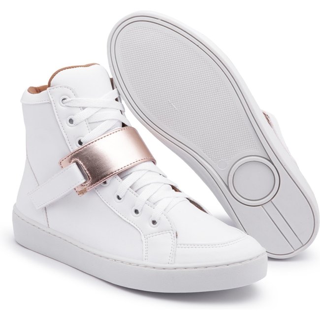 Tênis Cano Alto Fitness Casual Nine4 Estiloso Branco Dourado