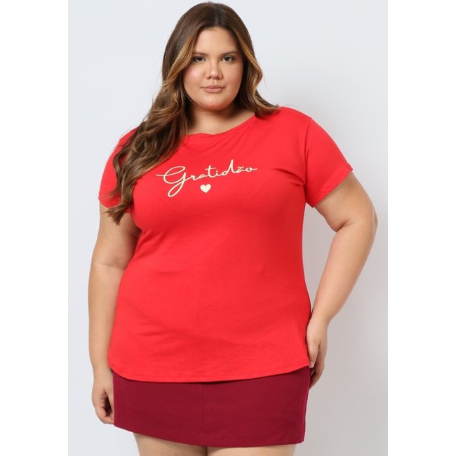 T-shirt D Bell Outlet Fashion Plus Size Gratidão Vermelho