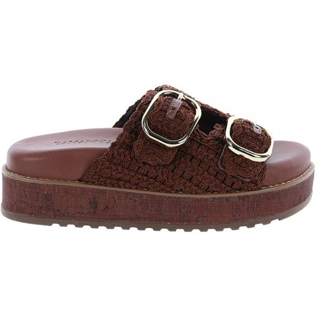 Giza - Sandália Flatform Feminina Crochê com Fivelas Marrom