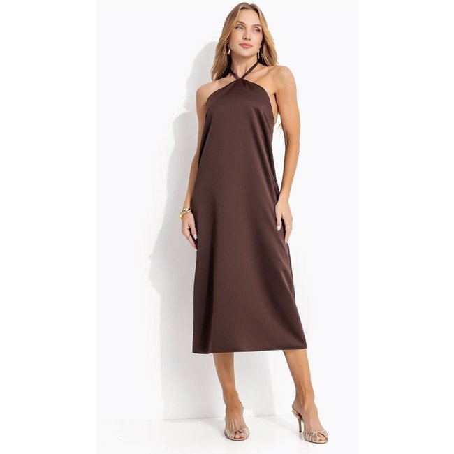 Vestido Em Crepe Plano Marrom Quintess