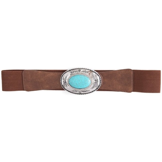 Cinto Cabanafree COM ELASTICO BOHO MARROM COM DETALHE AZUL