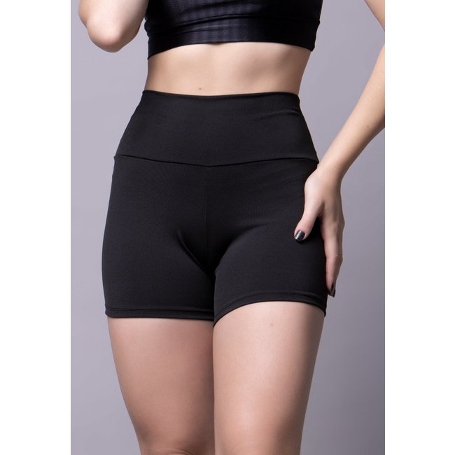 Short Fitness Bella Fiore Modas Feminino Suplex Liso Academia Preto