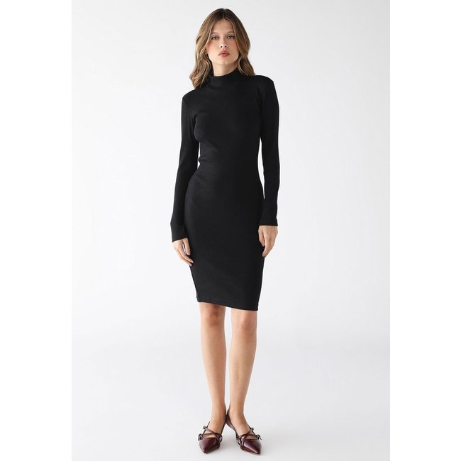Vestido Curto Gola Alta Levosch Ribana Algodão Premium Preto