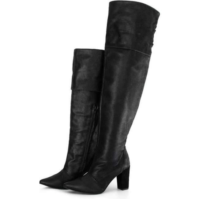 Bota Over Knee Salto Alto Grosso 1822 Nobucado Preto