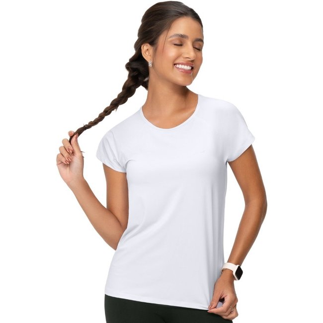 Camiseta Fitness Manga Raglan Lisa Branco