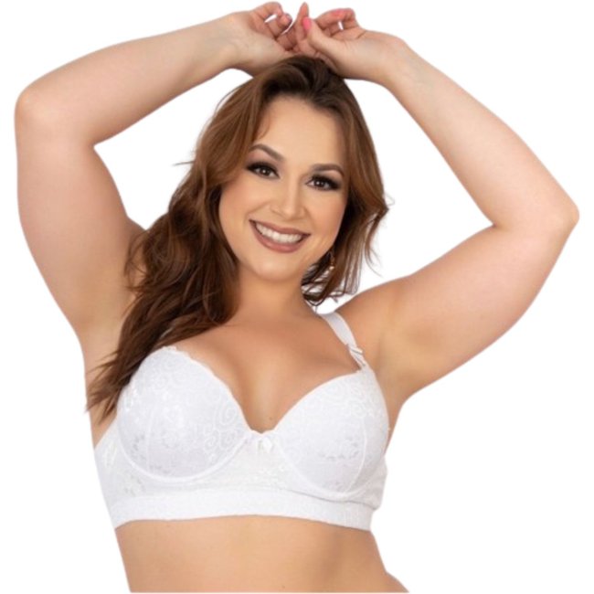Sutiã Reforçado Plus Size Reflexo Íntimo Em Renda Com Bojo Sustentação Branco